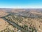 High angle XXL aerial drone view of the country town of Gundagai in New South Wales, Australia, along the Murrumbidgee River