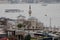 High angle zoomed view of The Semsi Pasha Mosque in the district of Uskudar, located in the Bosphorus, Istanbul, Turkey on April 8