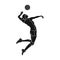 High athlete plays volleyball.The player throws the ball in.active sports single icon in black style vector symbol stock