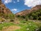 High Atlas Mountains against blue sky in Imlil, Morocco. Beautiful landscape of Nature in North Africa