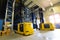 High bay rack in warehouse with forklift in industrial building