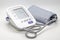 High blood pressure digital monitor on white background