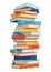 High book stacks or pile. Library textbooks and school literature heaps, dictionaries. Bookstore advertise. Cartoon