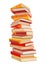 High book stacks or pile. Library textbooks and school literature heaps, dictionaries. Bookstore advertise. Cartoon