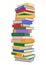 High book stacks or pile. Library textbooks and school literature heaps, dictionaries. Bookstore advertise. Cartoon