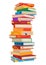 High book stacks or pile. Library textbooks and school literature heaps, dictionaries. Bookstore advertise. Cartoon