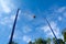 high bungee swing on the blue sky background in an amusement park