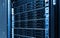 High capacity hard drive disk storage rack used for big data cloud services inside data server room close up