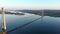 High Coast bridge in Northern Sweden, aerial flying view of the bridge and bay in UNESCO world heritage site