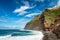 High coast mountains with large waves, Calhau das Achadas, Madeira island, Portugal