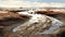 High Contrast Digital Illustration Of Ocean Path With Mud Lagoon