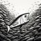 High Contrast Fish Drawing: A Monochromatic Cartoon Of A Sardine In The New Yorker Style