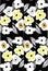 High contrast floral pattern. Black background. White and yellow flowers