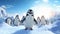 This high-definition 3D render spotlights a cheerful group of penguins waddling along a snowy expanse