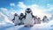 This high-definition 3D render spotlights a cheerful group of penguins waddling along a snowy expanse