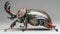 High-Definition Image of a Rhinoceros Beetle with Horn and Thick Armor Embellished with Dazzling Emerald, Sapphire, and