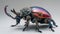 High-Definition Image of a Rhinoceros Beetle with Horn and Thick Armor Embellished with Dazzling Emerald, Sapphire, and