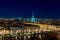 High definition night panorama of Turin, illuminated by artist lights.