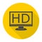 High definition television symbol, HDTV icon with long shadow