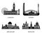 High detail landmarks silhouette stencil set. World countries cities sightseeing collection.