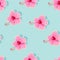 High detail pink hibiscus seamless vector pattern