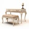 High Detail Retro Glamor Dresser And Ivory Ottoman 3d Render