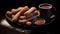 A high-detailed 8K picture of Mexican chocolate churros, fresh out of the fryer, coated in a generous layer of cinnamon sugar, and