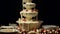 A high-detailed, full ultra HD image of a white chocolate fondue fountain, with velvety white chocolate cascading down