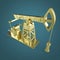 High detailed golden oil pump-jack, rig. isolated rendering. fuel industry, economy crisis illustration.