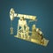 High detailed golden oil pump-jack, rig. isolated rendering. fuel industry, economy crisis illustration.
