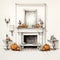 High Detailed Interior Design Sketch Of Halloween Decorated Fireplace