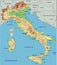 High detailed Italy physical map with labeling.