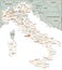 High detailed Italy road map with labeling.