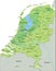 High detailed Netherlands physical map with labeling.