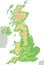 High detailed United Kingdom physical map.