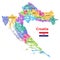 High detailed vector map of Croatia municipalities colored by counties. Flag od Croatia