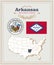 High detailed vector set with flag, coat of arms, map of Arkansas. American poster. Greeting card