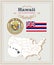 High detailed vector set with flag, coat of arms, map of Hawaii. American poster. Greeting card