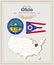 High detailed vector set with flag, coat of arms, map of Ohio. American poster. Greeting card