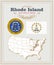 High detailed vector set with flag, coat of arms, map of Rhode Island. American poster. Greeting card