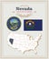 High detailed vector set with flag, coat of arms Nevada. American poster. Greeting card