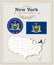 High detailed vector set with flag, coat of arms New York. American poster. Greeting card