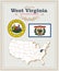 High detailed vector set with flag, coat of arms West Virginia. American poster. Greeting card