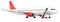 High detailed white airliner with a red tail wing, 3d render on a white background. Airplane with open boarding ladder