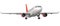 High detailed white airliner with a red tail wing, 3d render on a white background. Airplane Take Off, isolated 3d
