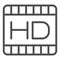 High dimension film line icon. Video with HD quality extension symbol, outline style pictogram on white background