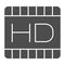 High dimension film solid icon. Video with HD quality extension symbol, glyph style pictogram on white background