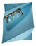 High diopter retro eyeglasses with yellow frame on blue creative support