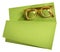 High diopter retro eyeglasses with yellow frame on green creative support