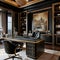 high-end home office with luxurious furniture, elegant lighting, and sophisticated details